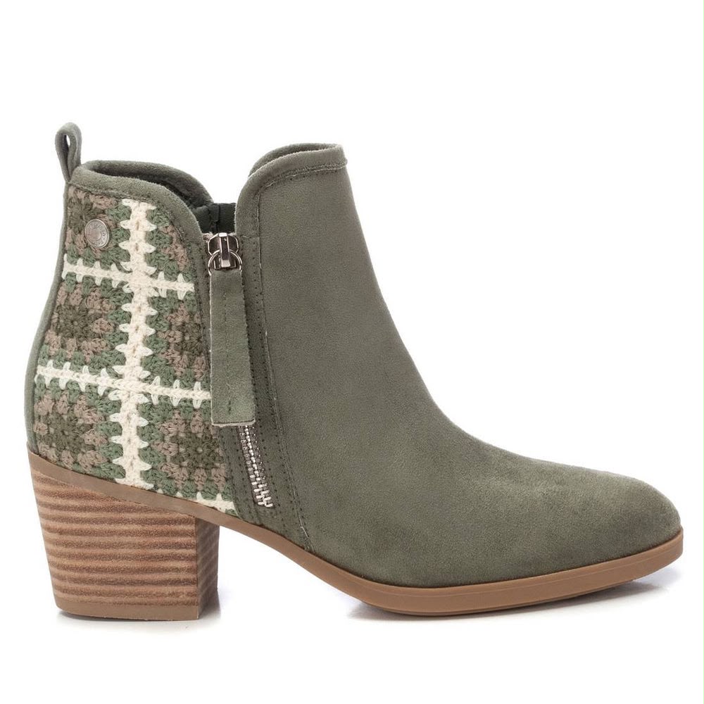 Botine damă Refresh cu Toc – Bej sau Kaki, Inserții Textile Decorative, Branț cu Spumă cu Memorie - imagine 3