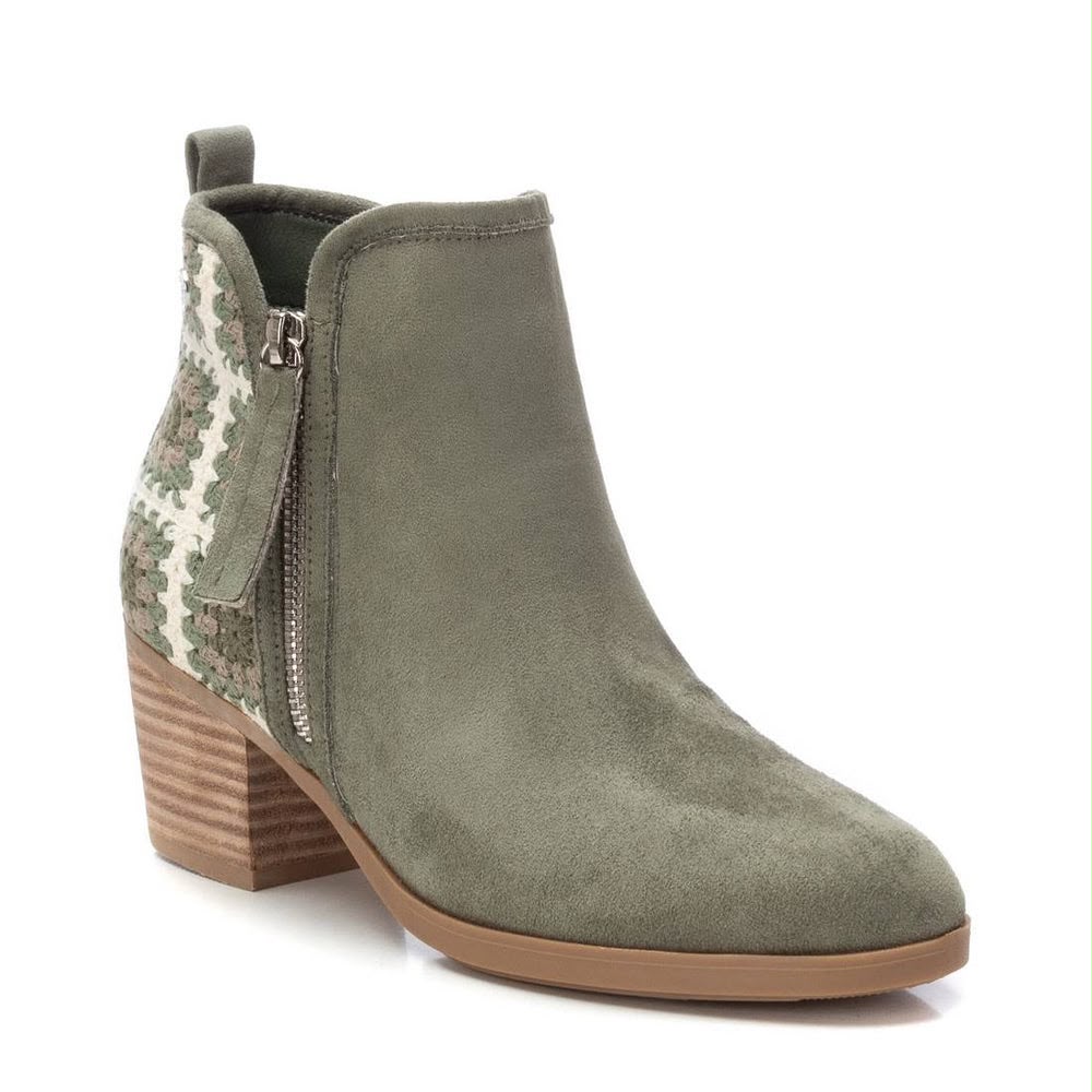 Botine damă Refresh cu Toc – Bej sau Kaki, Inserții Textile Decorative, Branț cu Spumă cu Memorie - imagine 4