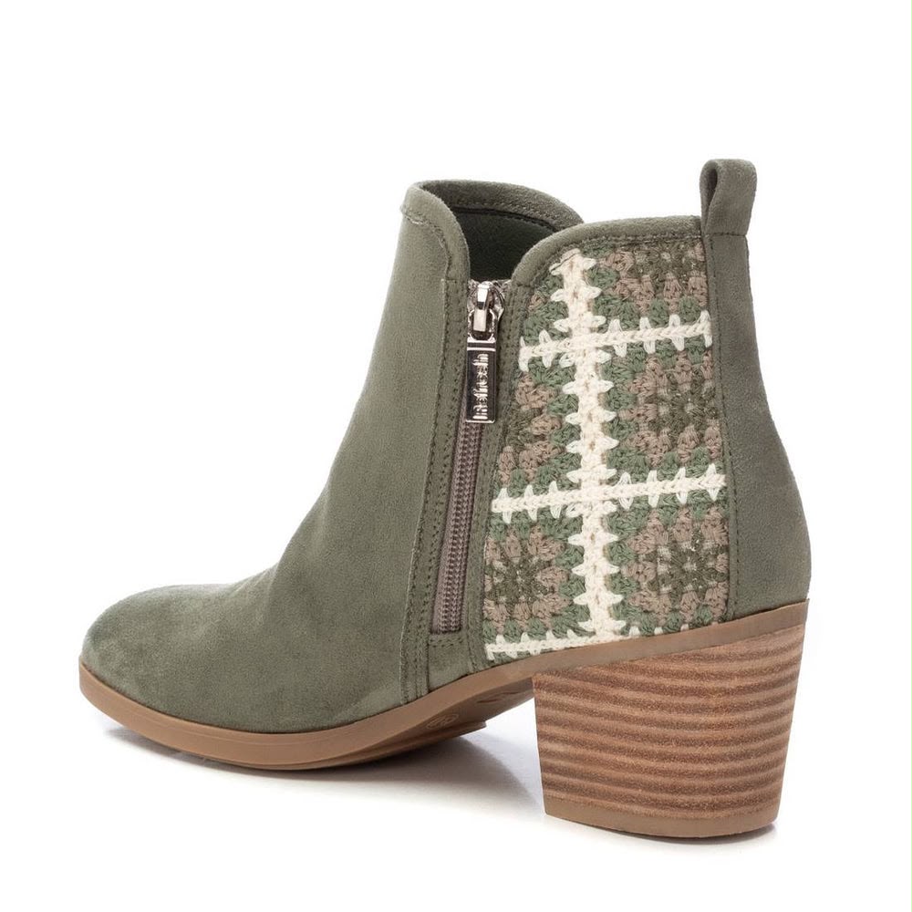Botine damă Refresh cu Toc – Bej sau Kaki, Inserții Textile Decorative, Branț cu Spumă cu Memorie - imagine 2
