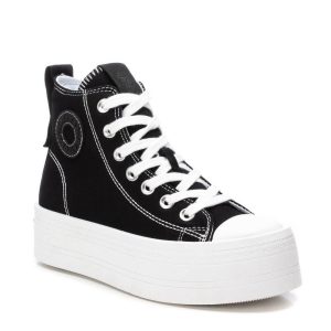 Sneakers damă Refresh – Negru, Talpă Platformă Albă, Model High-Top cu Șireturi și Fermoar
