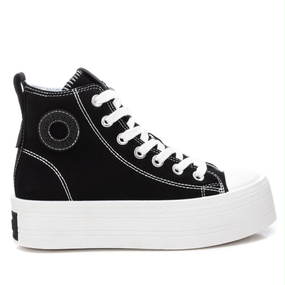 Sneakers damă Refresh – Negru, Talpă Platformă Albă, Model High-Top cu Șireturi și Fermoar - imagine 2