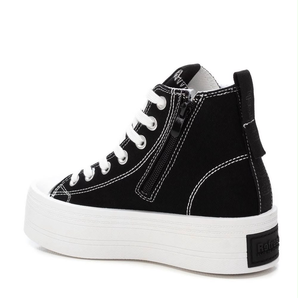 Sneakers damă Refresh – Negru, Talpă Platformă Albă, Model High-Top cu Șireturi și Fermoar - imagine 3